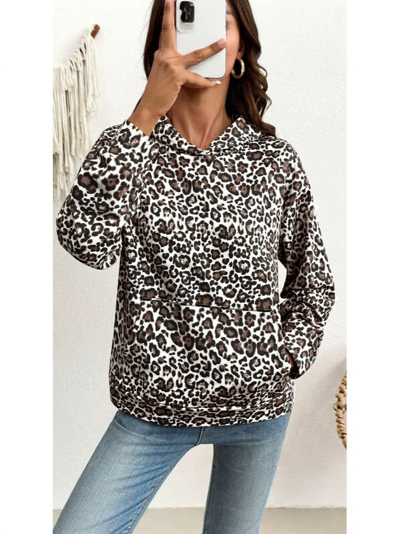 Sweat à capuche imprimé léopard pour femme