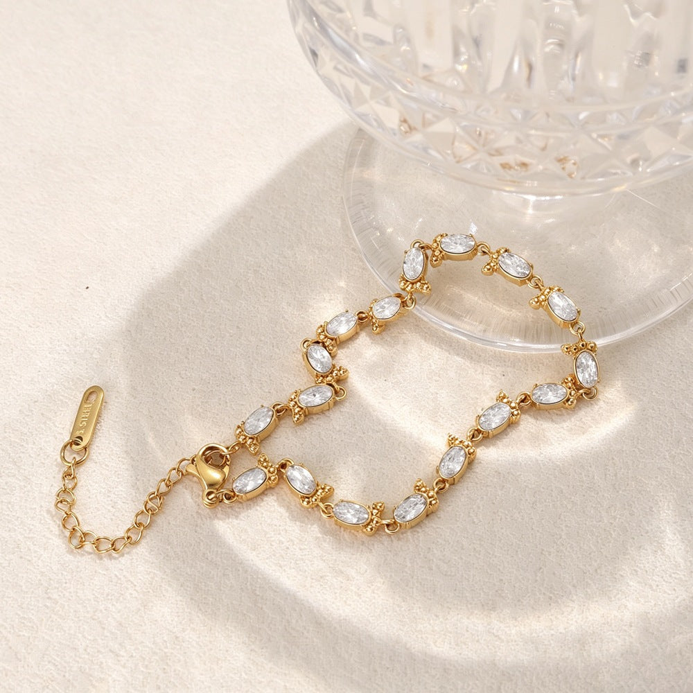 Paw Print Zircon Bracelet, Stainless Steel