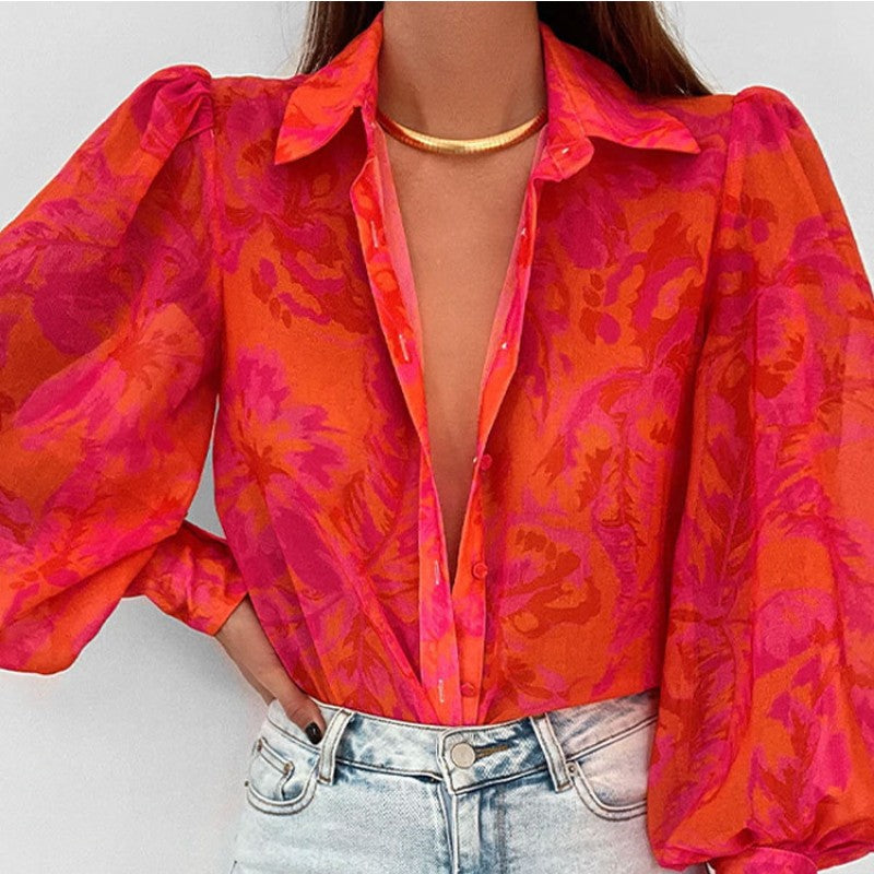 Women's Printed Smocked Long Sleeve Shirt