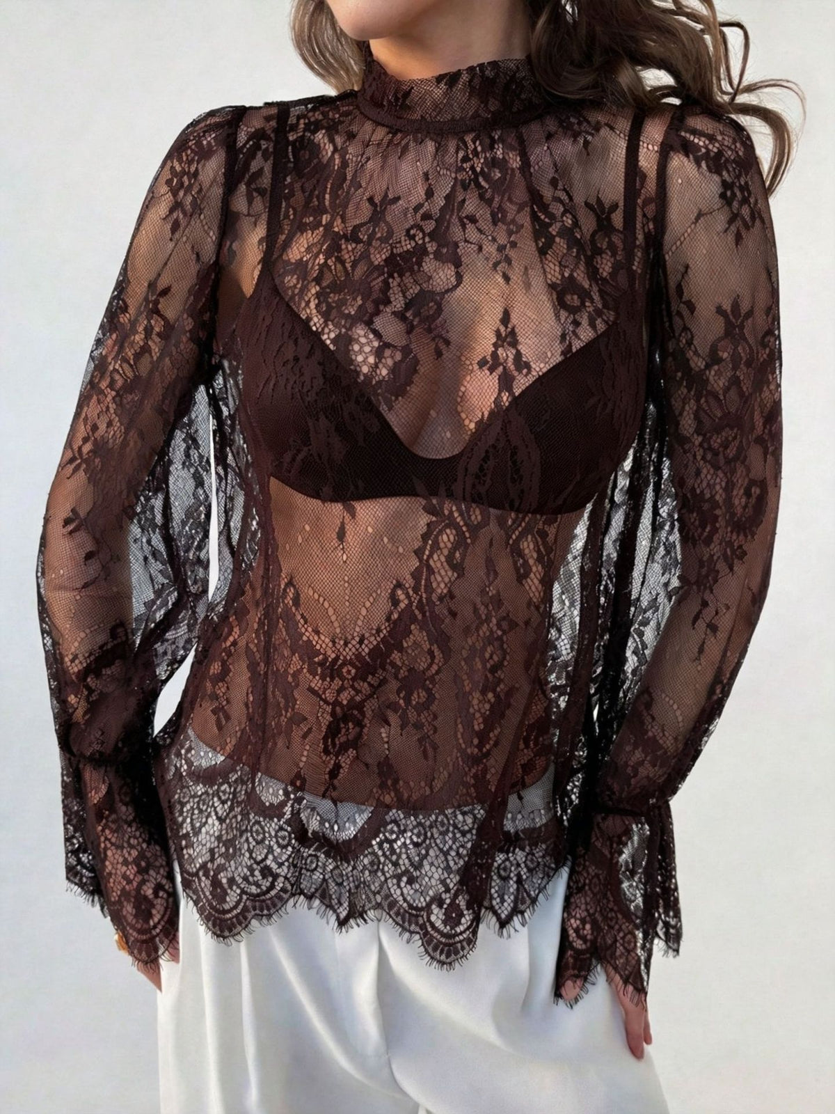 Blusa de Manga Sino com Renda