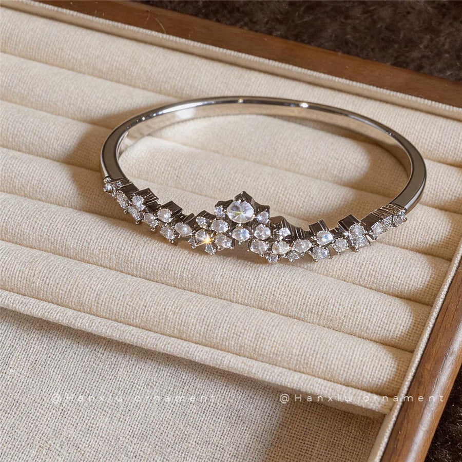 Zircon Open Bangle Bracelet, Gold Tone