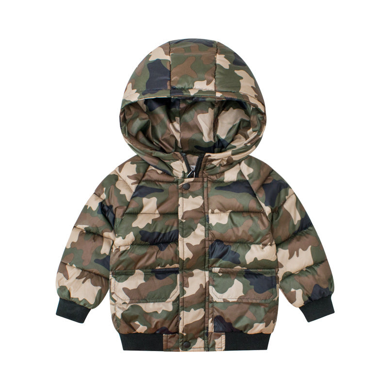 Kinder camouflage winterjas, gewatteerde jas met capuchon