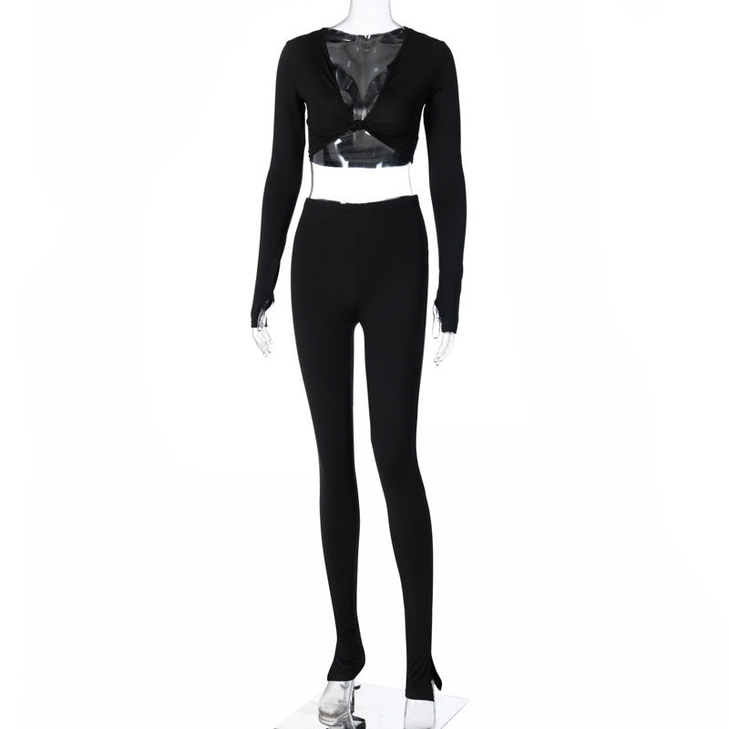 Tweedeelige damesoutfit met croptop met lange mouwen