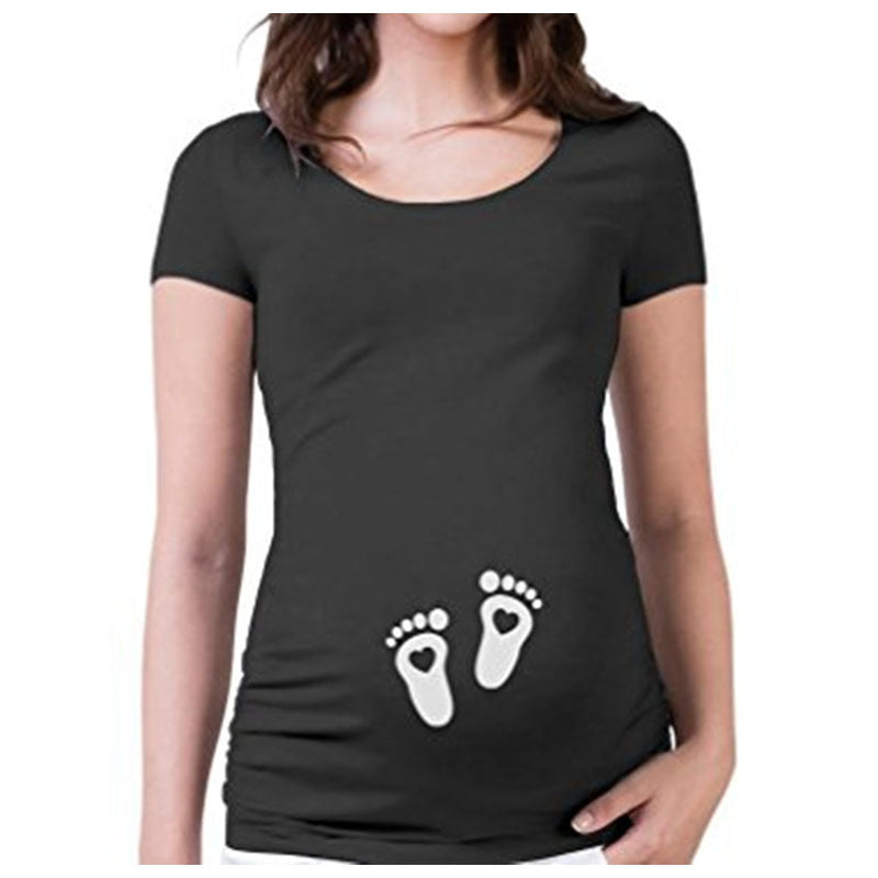 T-shirts de maternité ajustés pour femmes, hauts humoristiques à inscription, col rond, grossesse