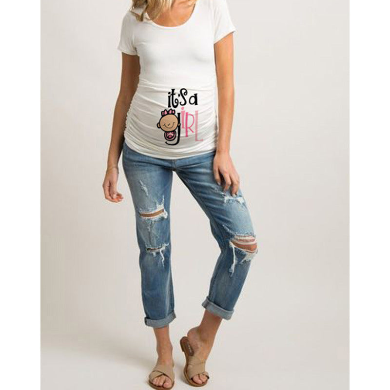 T-shirts de maternité ajustés pour femmes, hauts humoristiques à inscription, col rond, grossesse