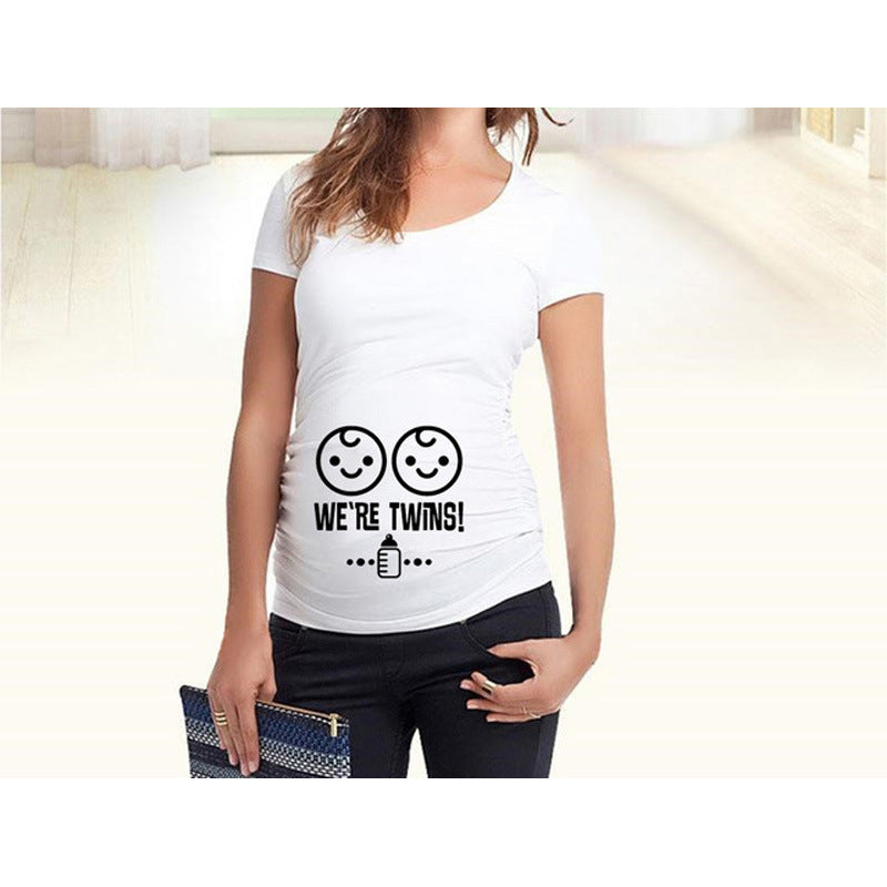 T-shirts de maternité ajustés pour femmes, hauts humoristiques à inscription, col rond, grossesse