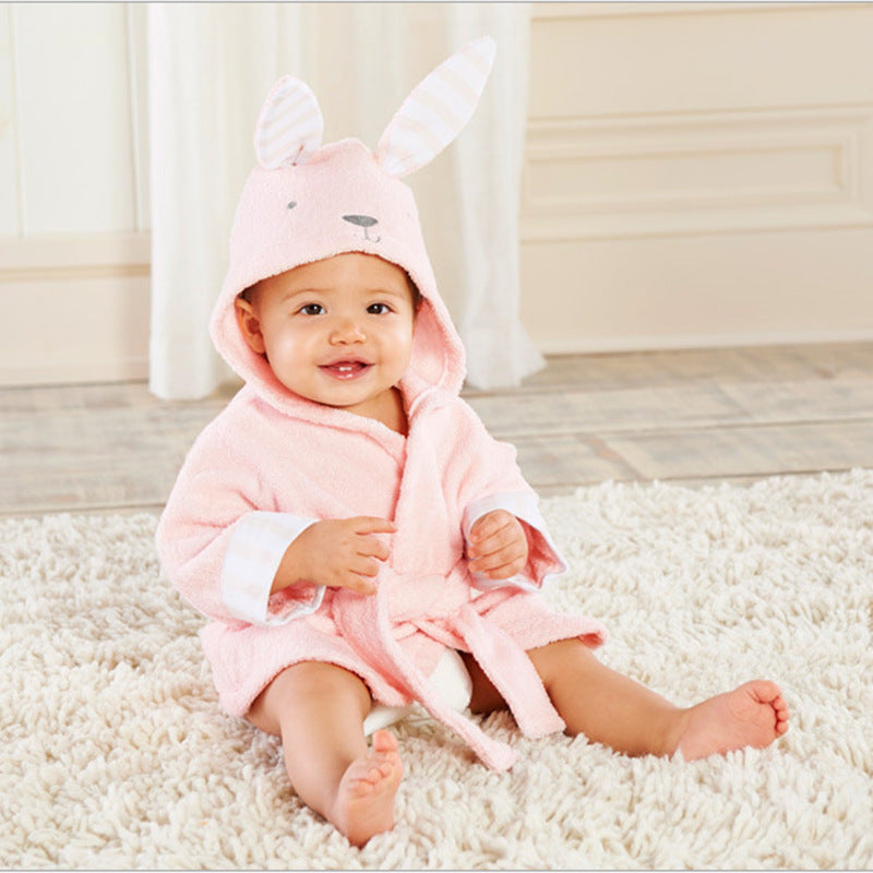 Baby Hooded Cotton Bathrobe, Cute Animal Design