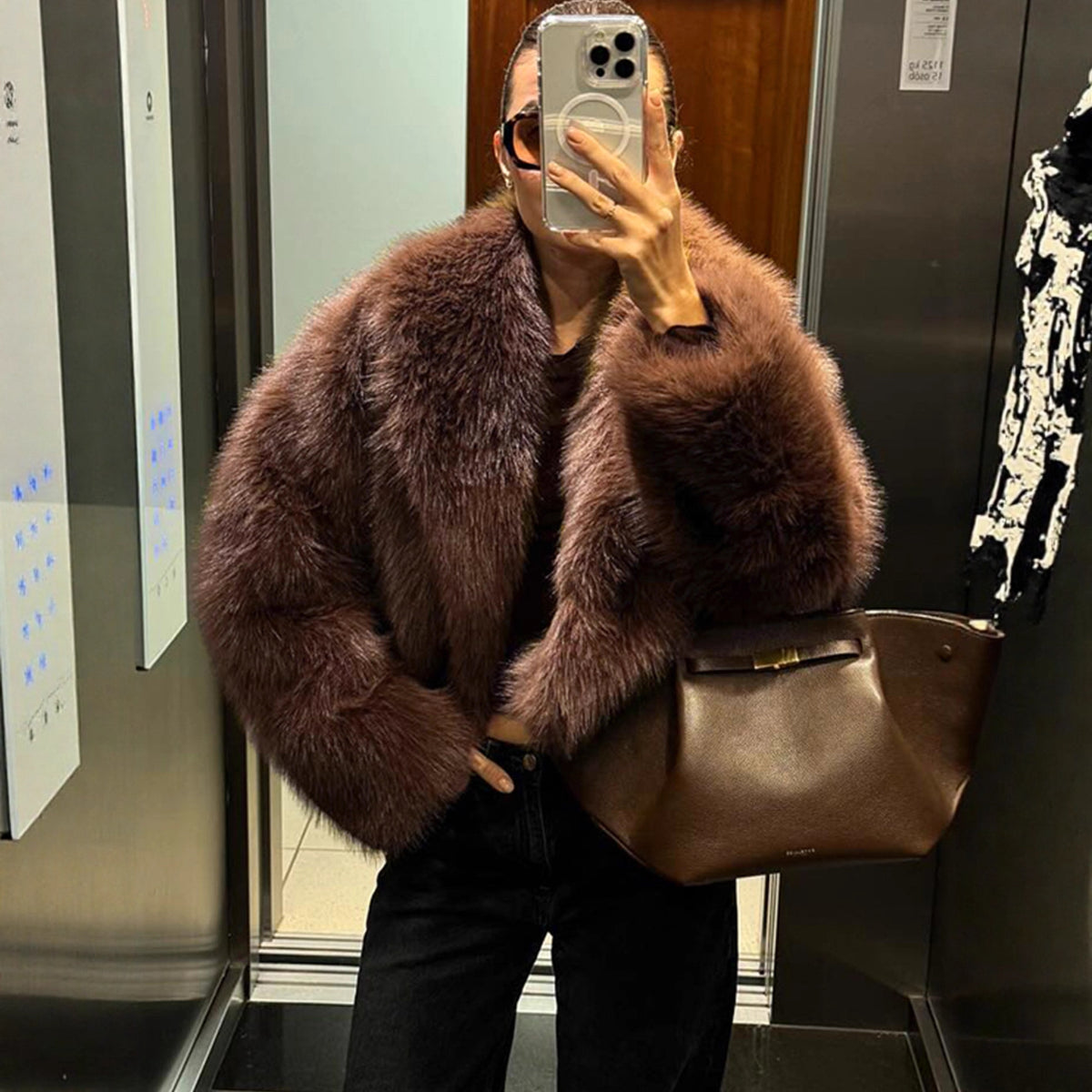 Pluche imitatiebont winterjas voor dames