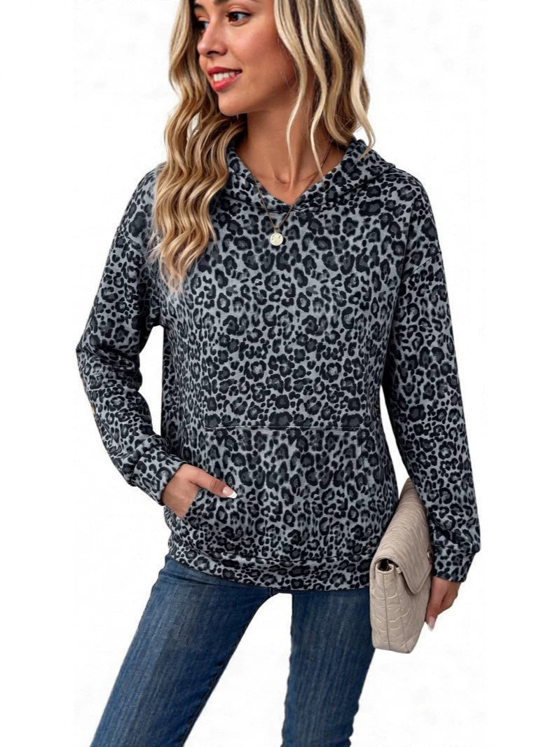 Sweat à capuche imprimé léopard pour femme