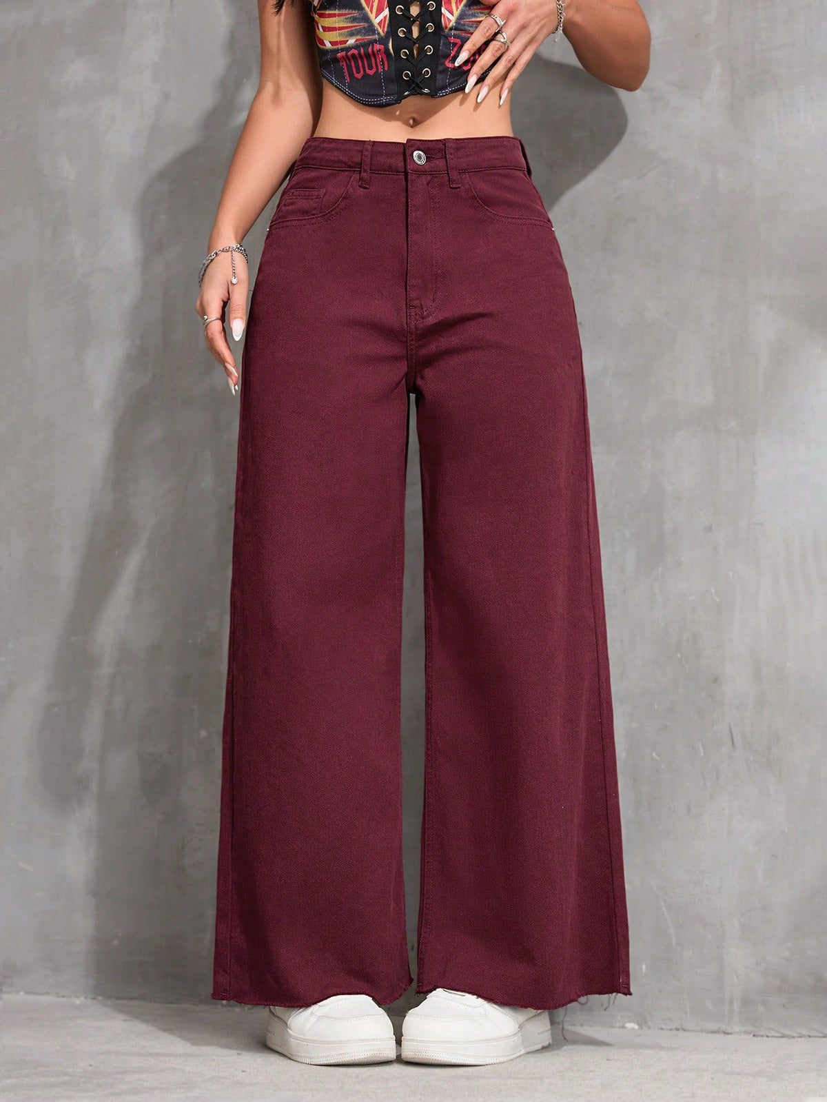 Pantaloni da donna versatili a tinta unita con gamba ampia e svasata