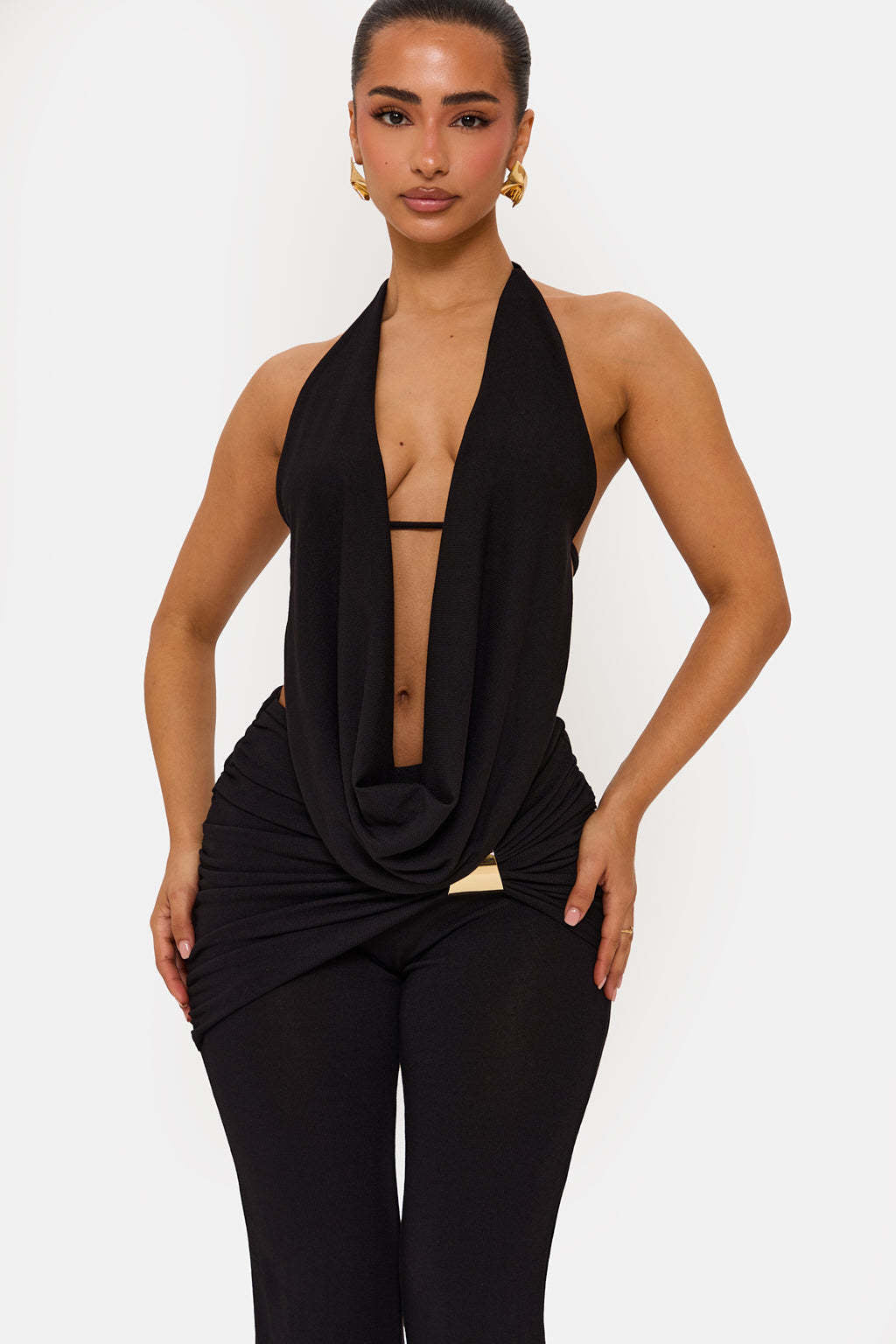 Conjunto de Duas Peças de Top com Decote em V e Calças para Mulher