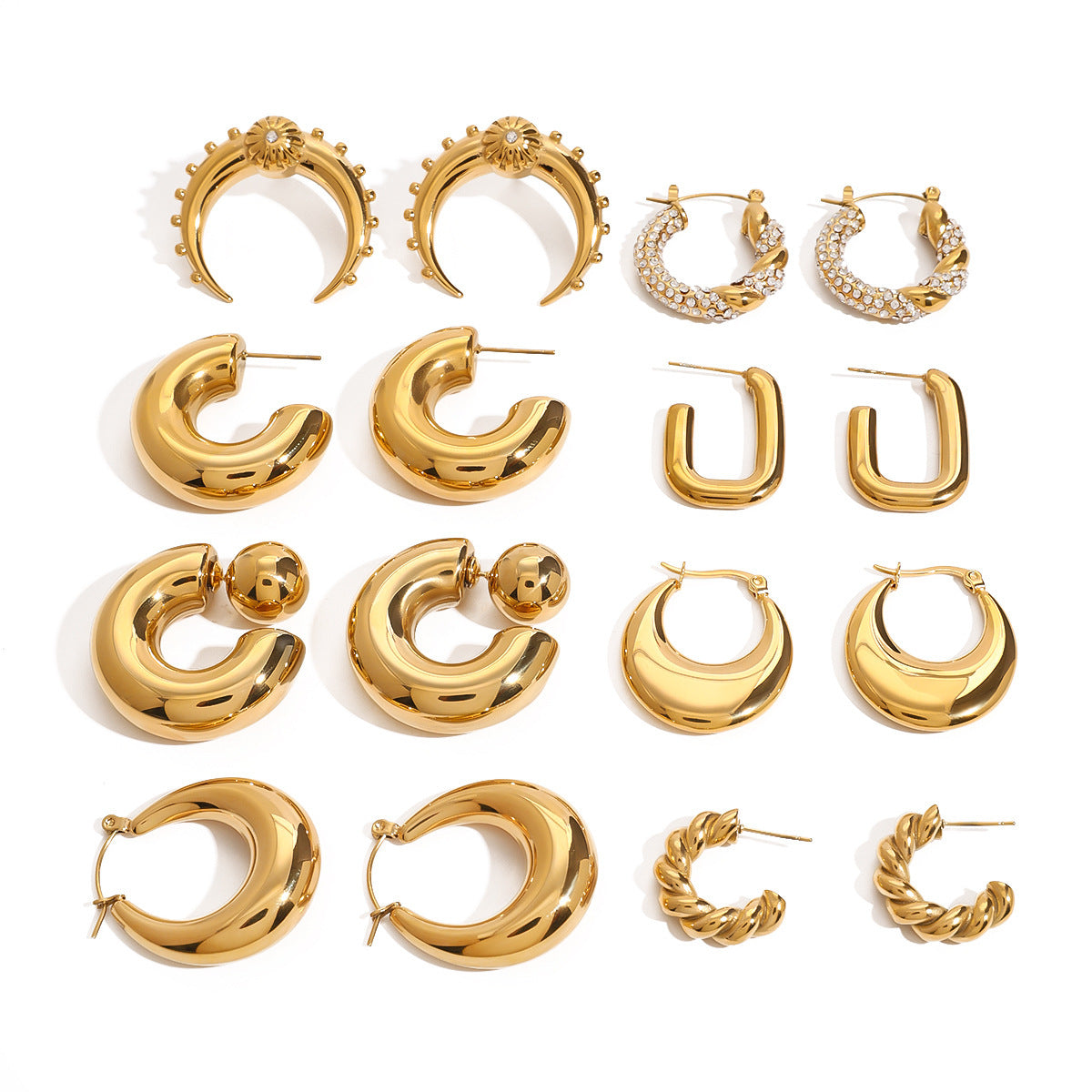 Boucles d'oreilles puces Double-C avec zirconium, acier inoxydable