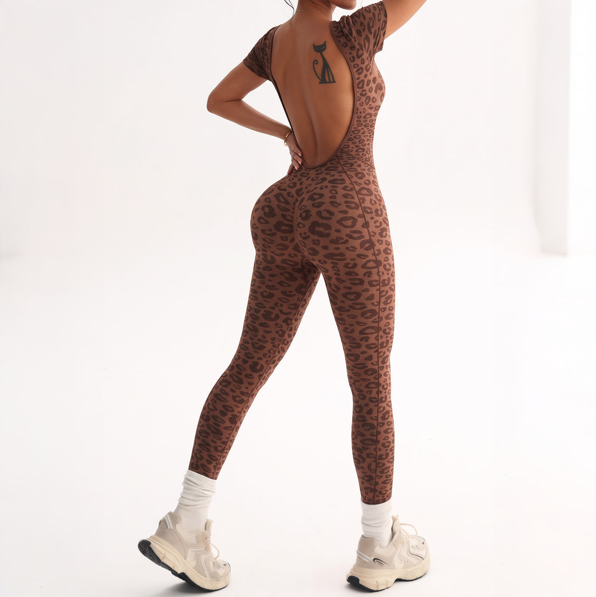 Tuta intera da yoga leopardata