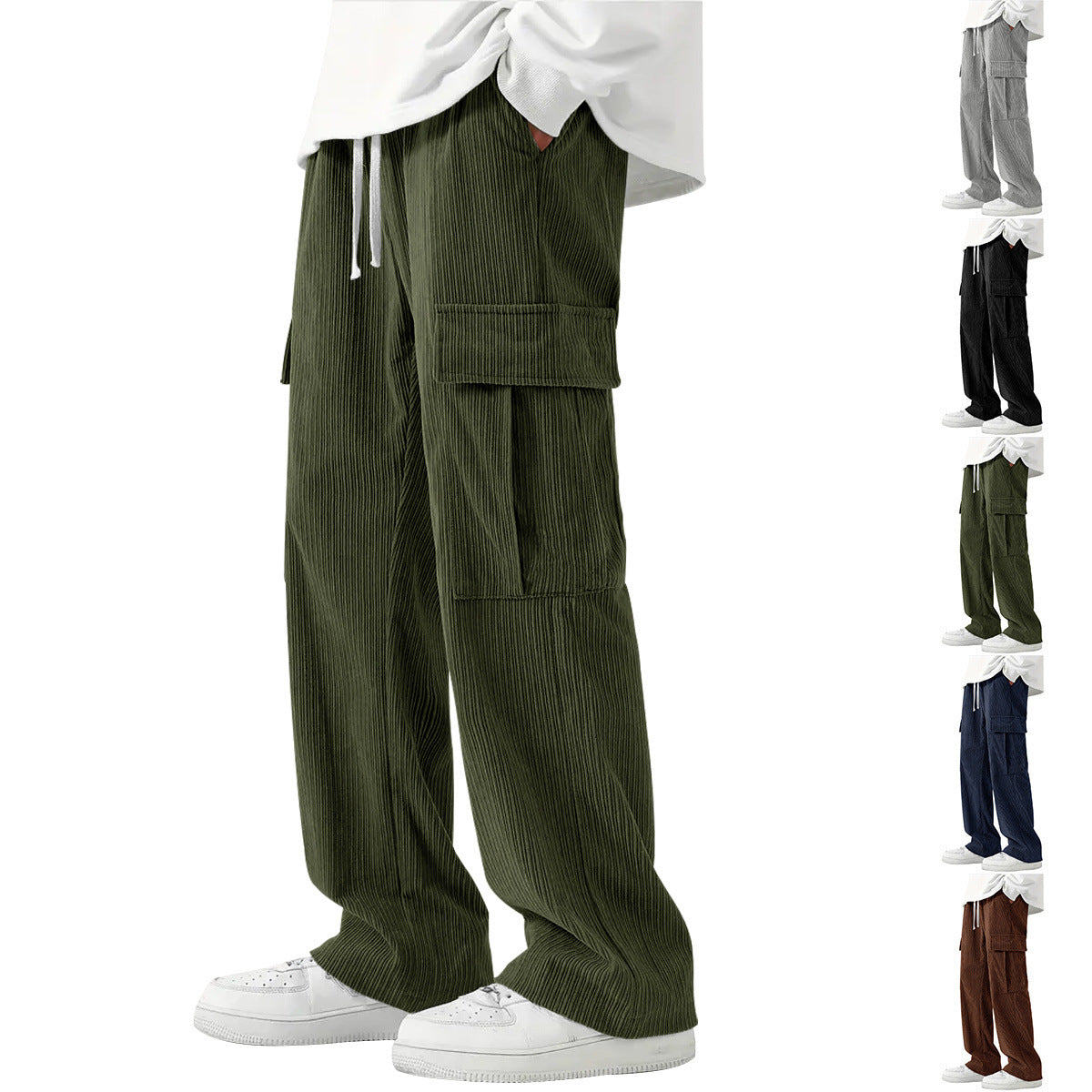 Pantaloni da uomo in velluto a coste, taglio dritto e vestibilità ampia