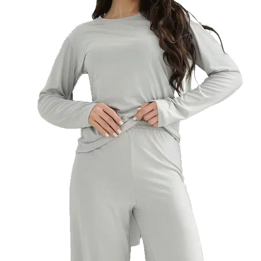 Ensemble haut et pantalon décontracté coupe ajustée de couleur unie