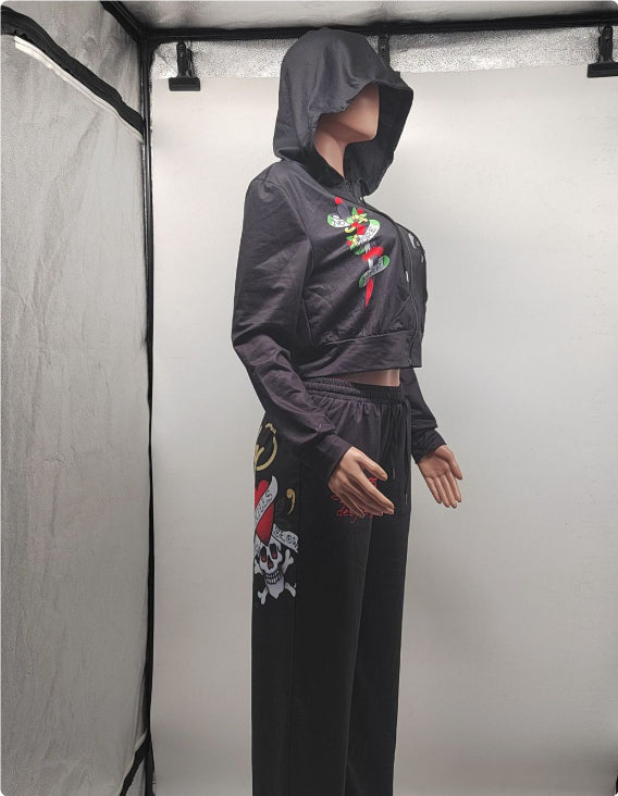 Completo due pezzi da donna con stampa street, giacca e pantaloni