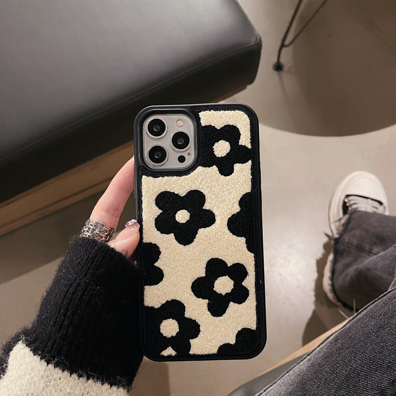 Étuis de téléphone portable en peluche à fleurs pour femmes automne et hiver