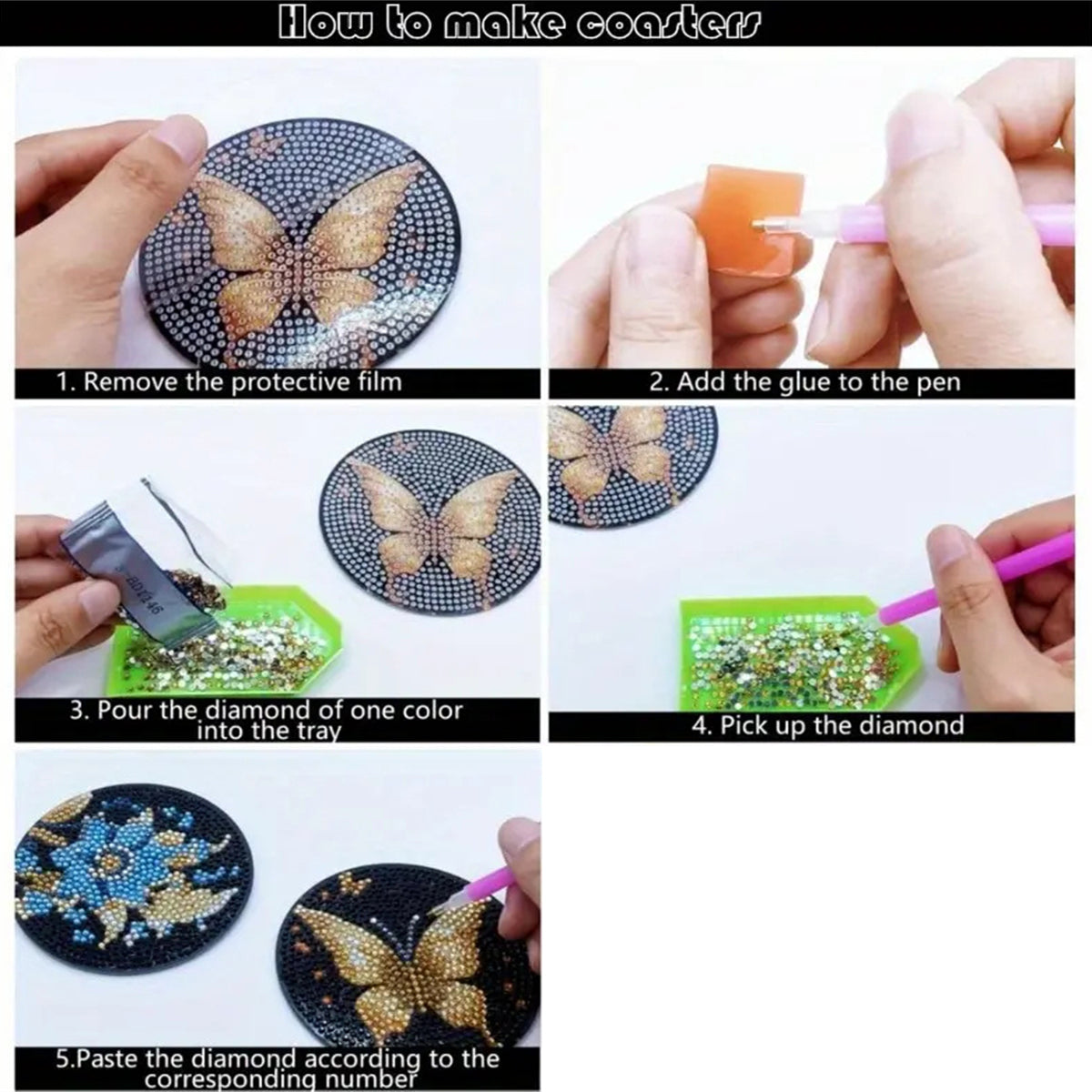 Kit de porta-copos para Diamond Painting com suporte, Borboleta