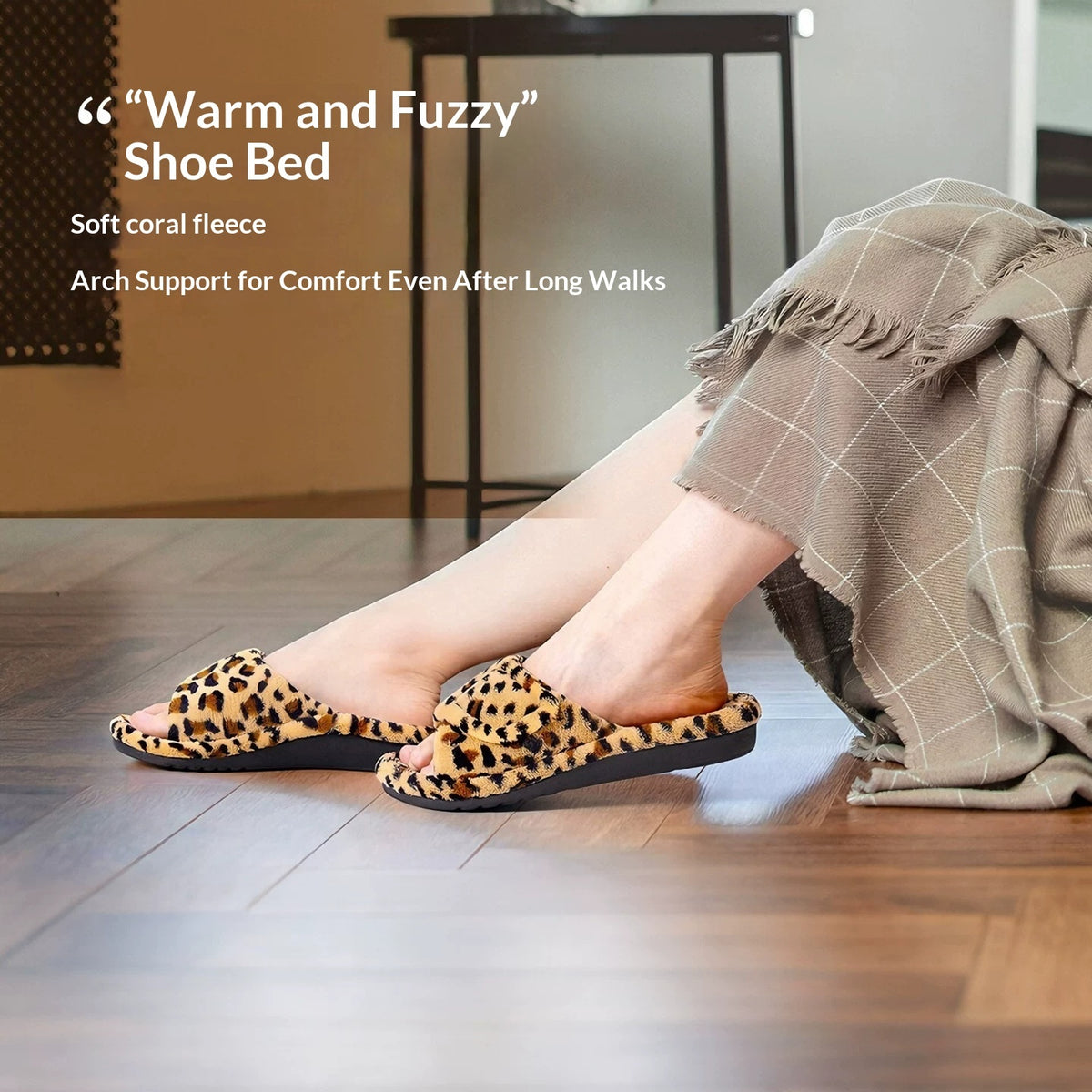 Pantuflas de peluche con estampado de leopardo para mujer