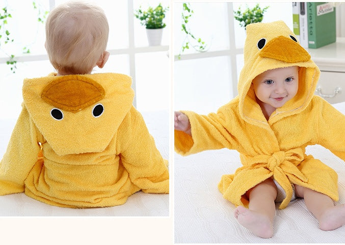 Baby Hooded Cotton Bathrobe, Cute Animal Design