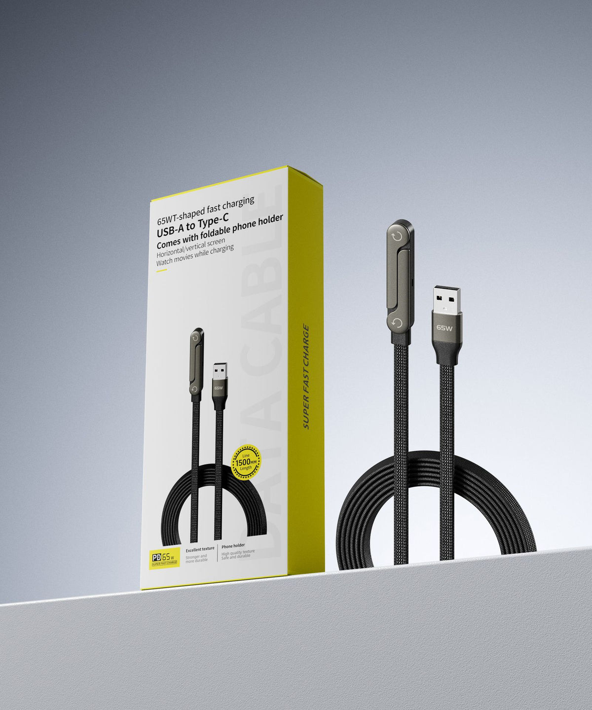 Câble de charge rapide avec support de téléphone pliable