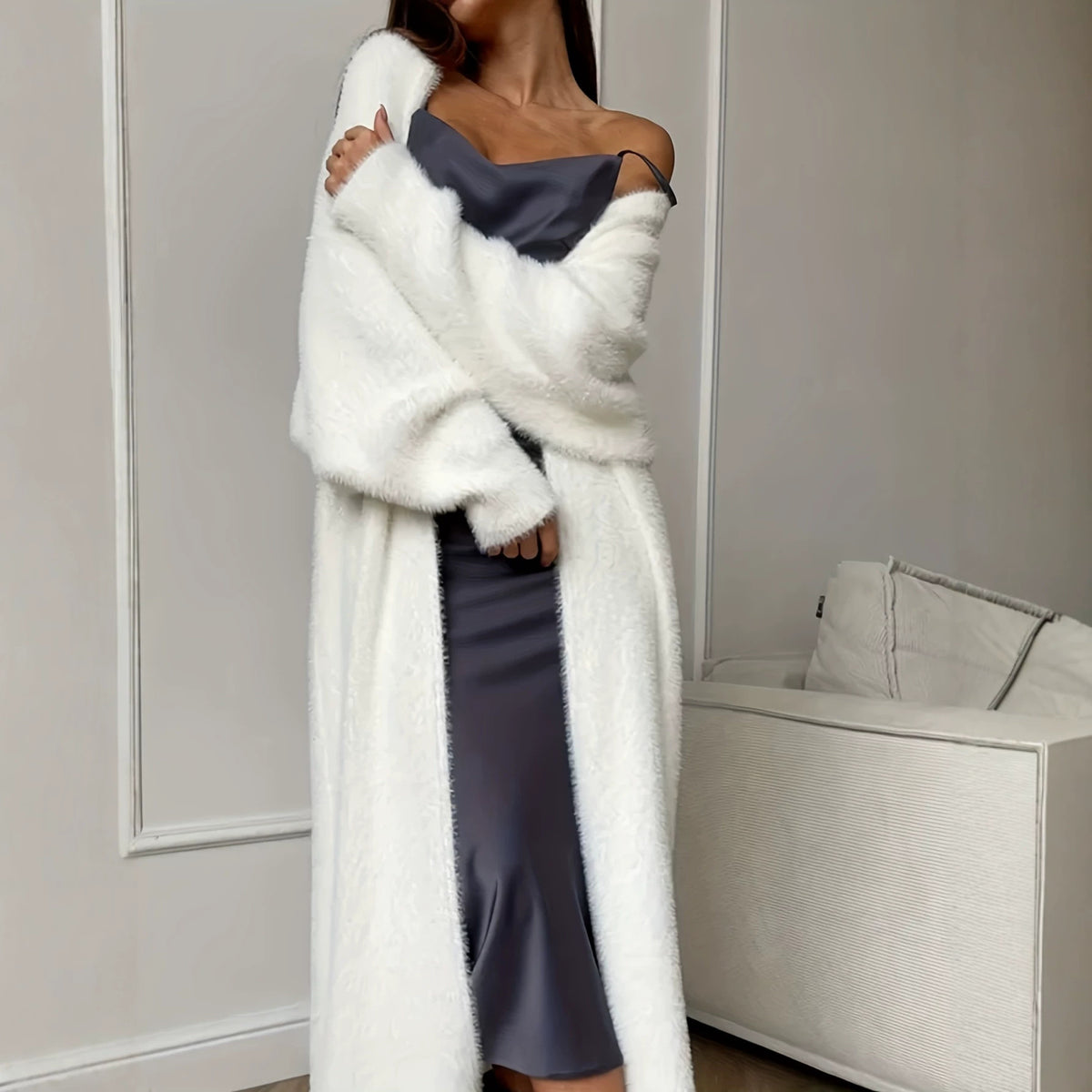 Women's Faux Mink Long Knit Cardigan