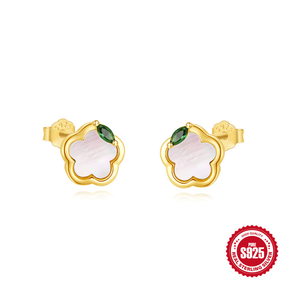 S925 Sterling Silver Luxurious Diamond-studded White Shell Flower Earrings for Women Every