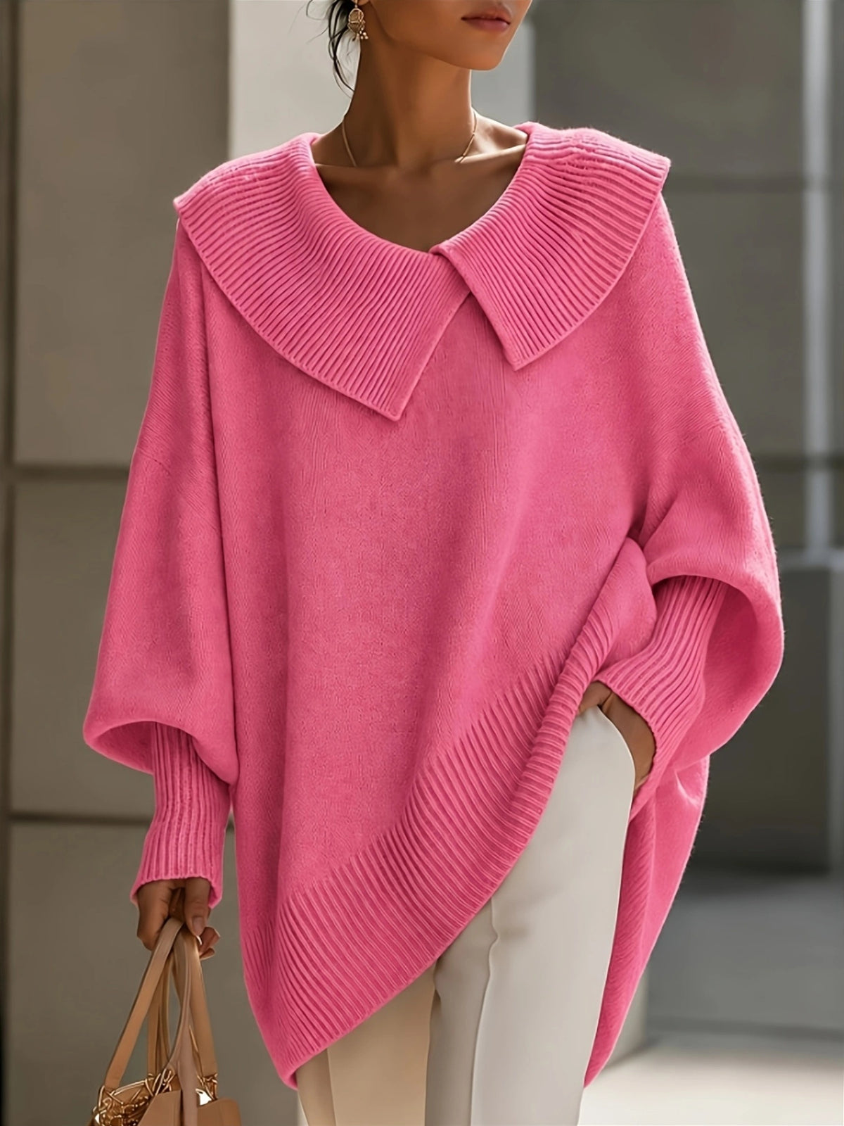 Pull en maille à col en V coupe ample pour femme