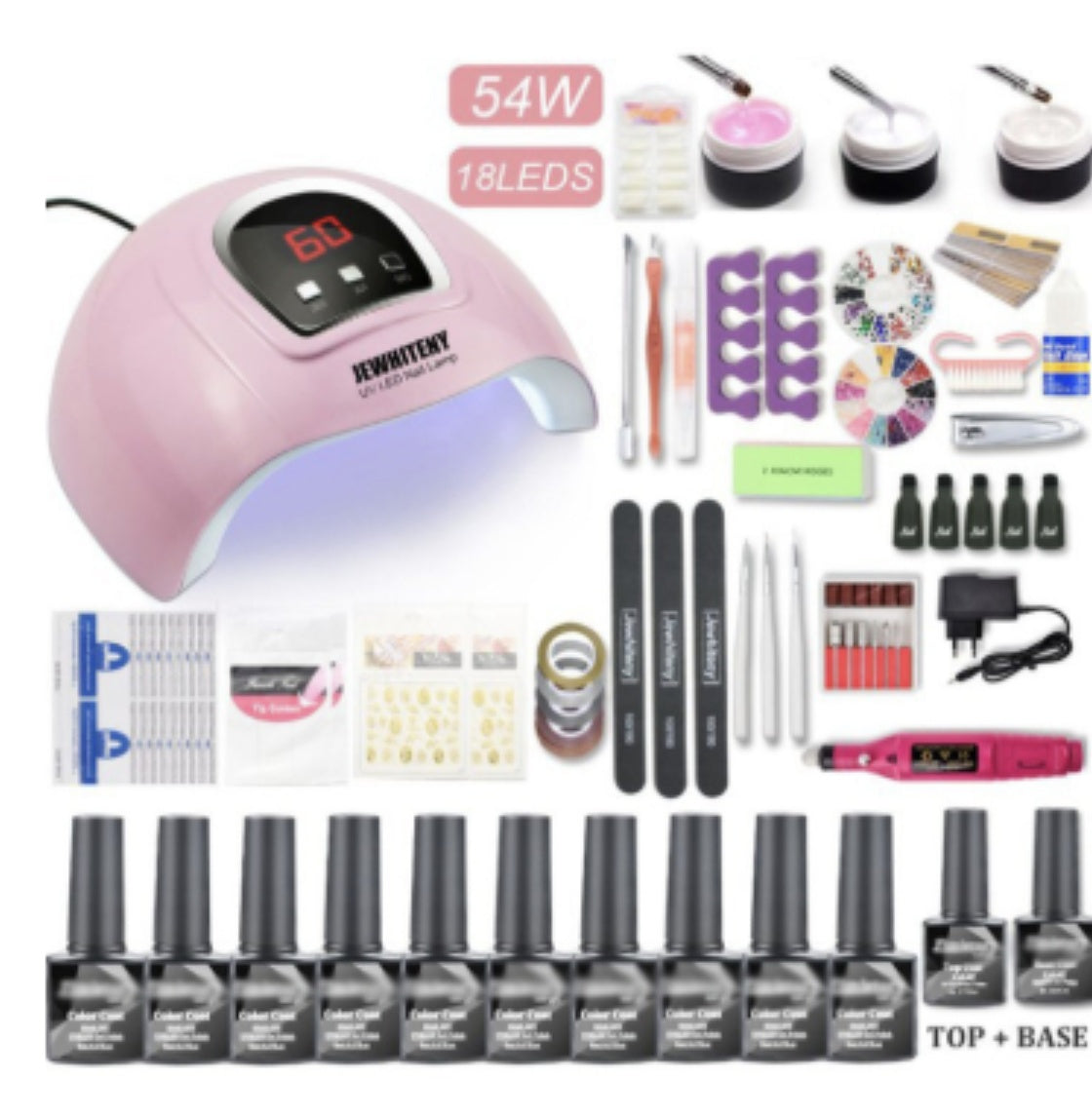 Lâmpada de Unhas de 80W e Conjunto de Verniz Gel, Kit Secador de Unhas UV LED