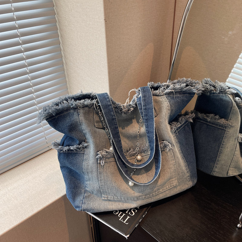 Versatile High-capacity Minimalist Ombre Denim Shoulder Bag