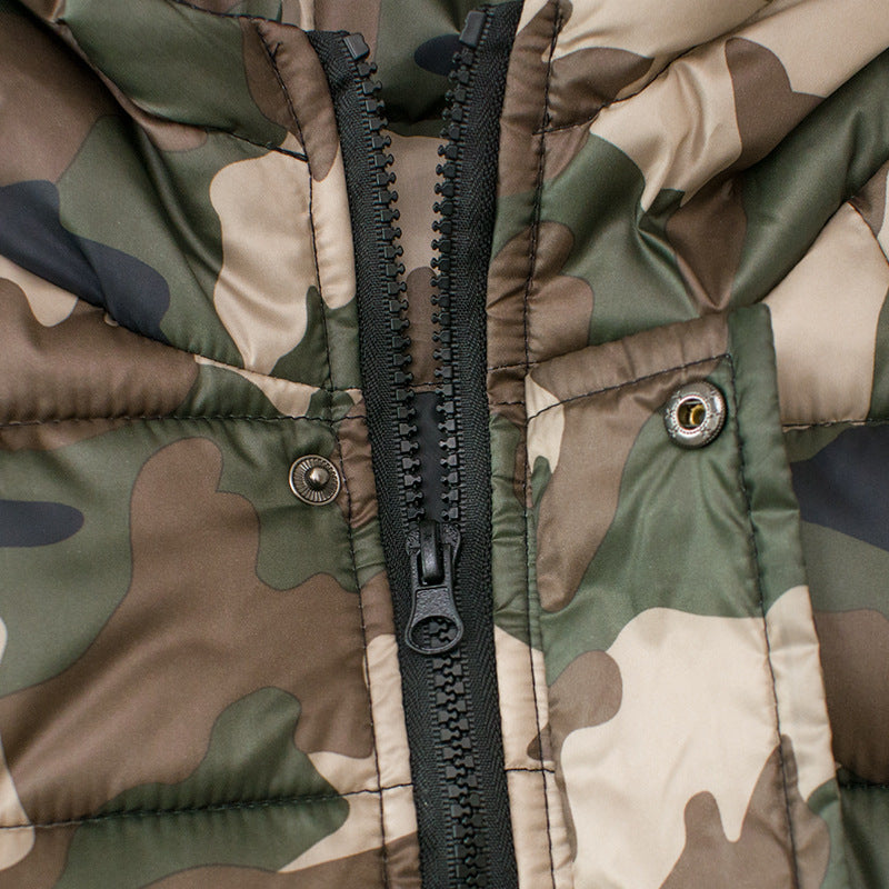 Kinder camouflage winterjas, gewatteerde jas met capuchon