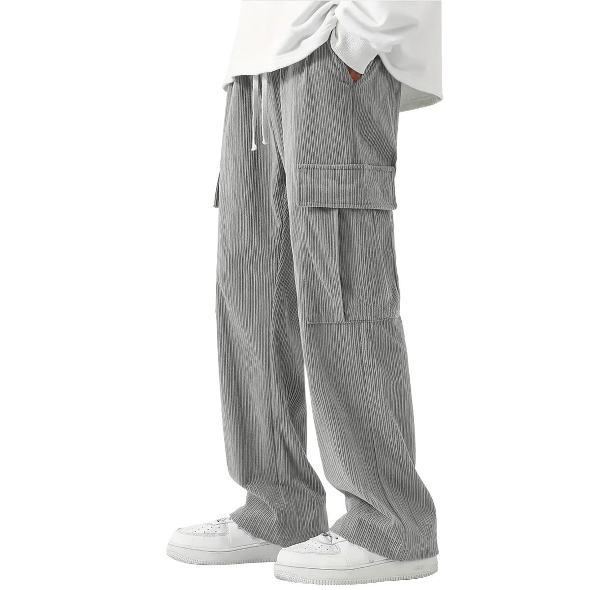 Pantaloni da uomo in velluto a coste, taglio dritto e vestibilità ampia
