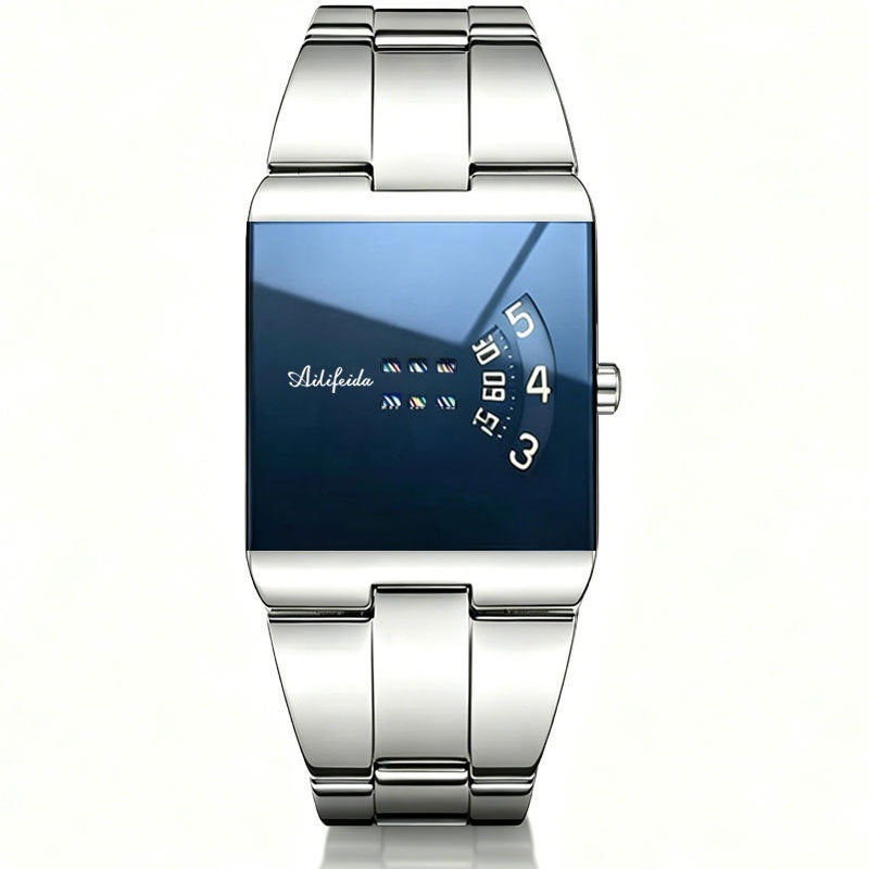 Herrenuhr mit quadratischem Quarzwerk, wasserdichtes Stahlarmband