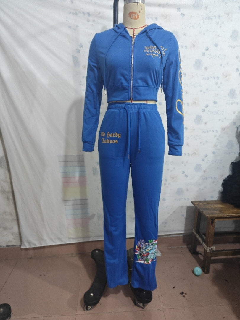Completo due pezzi da donna con stampa street, giacca e pantaloni
