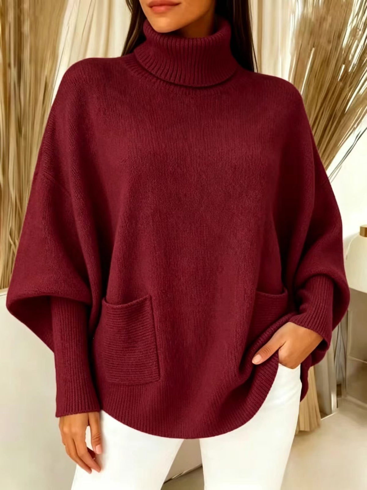 Damen-Rollkragenpullover, einfarbig