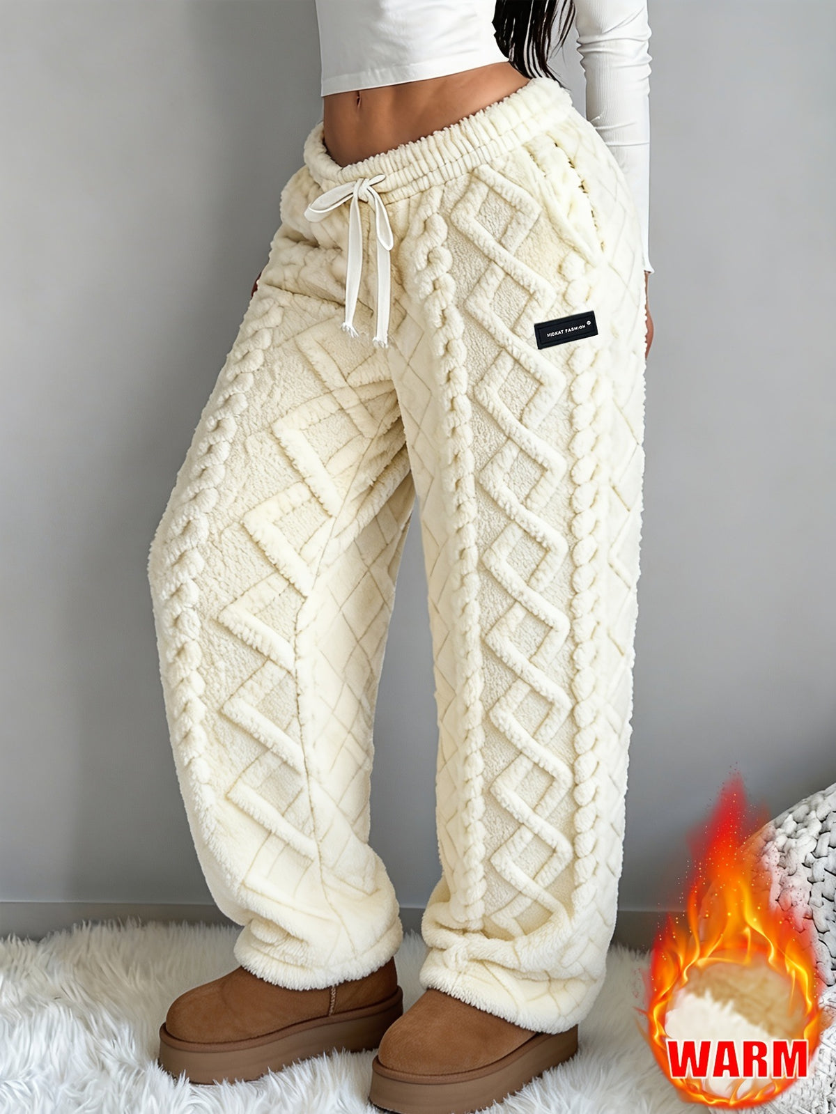 Warme, dikke casual jacquardbroek met fleecevoering