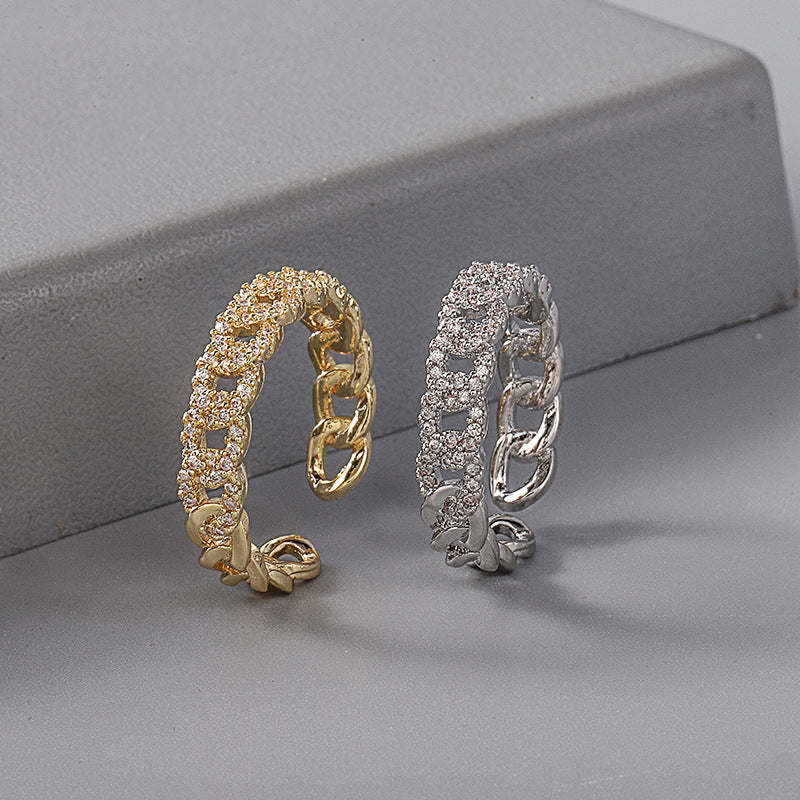 Anillo de circonita con incrustaciones de cobre popular para mujer, joya de mano personalizada y moderna estilo ins