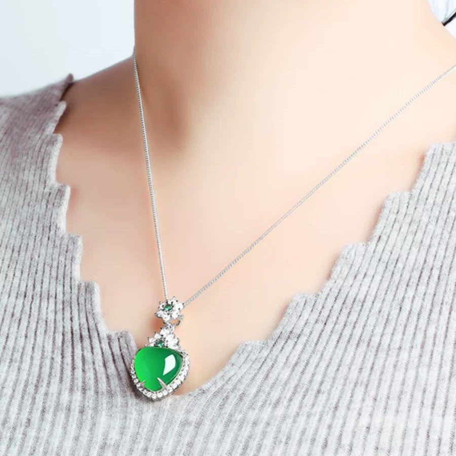 Green Chalcedony Heart Pendant Necklace