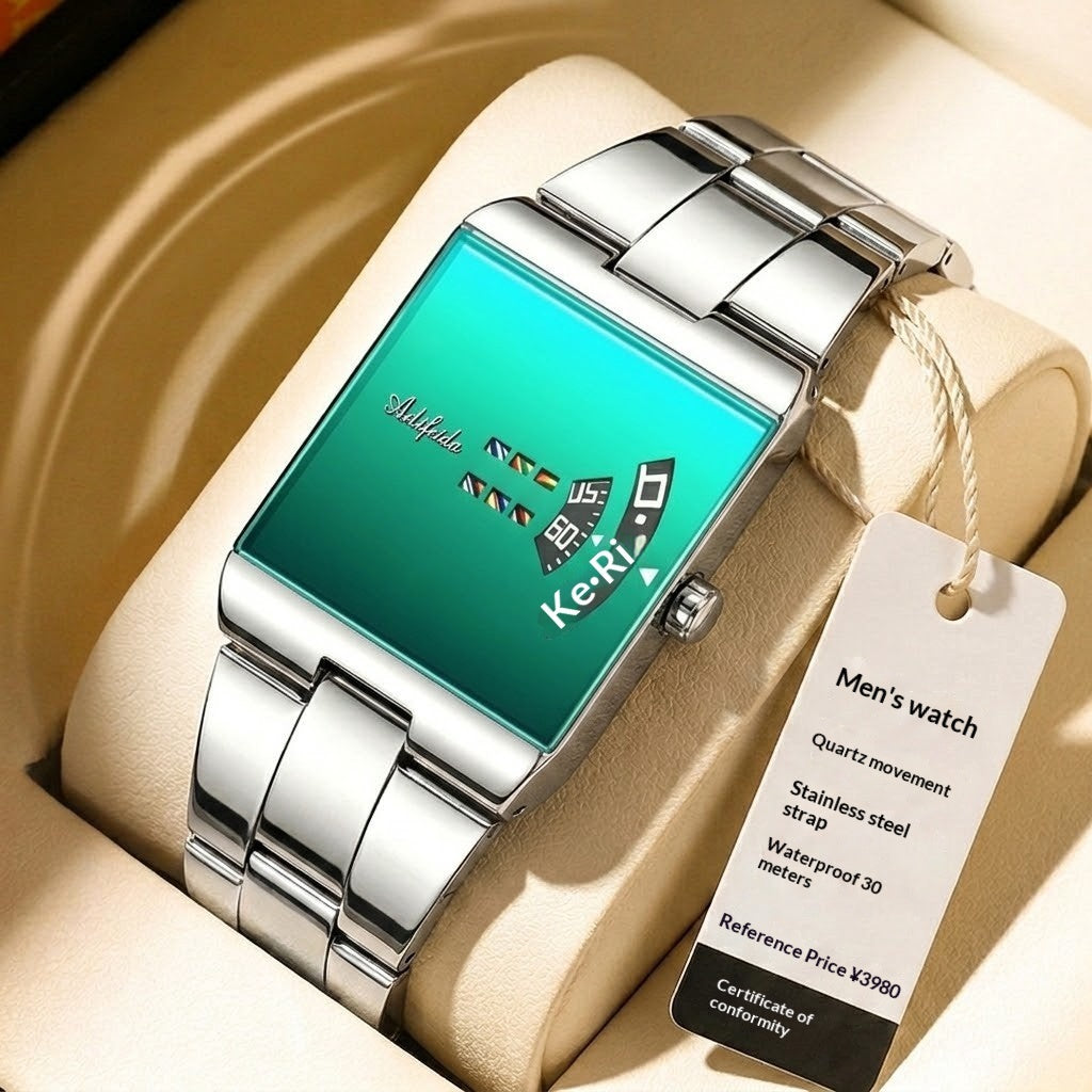 Herrenuhr mit quadratischem Quarzwerk, wasserdichtes Stahlarmband