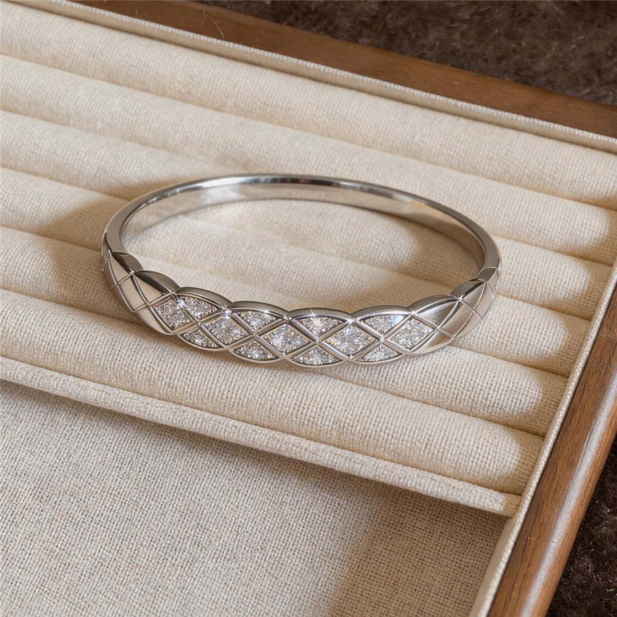 Zircon Open Bangle Bracelet, Gold Tone
