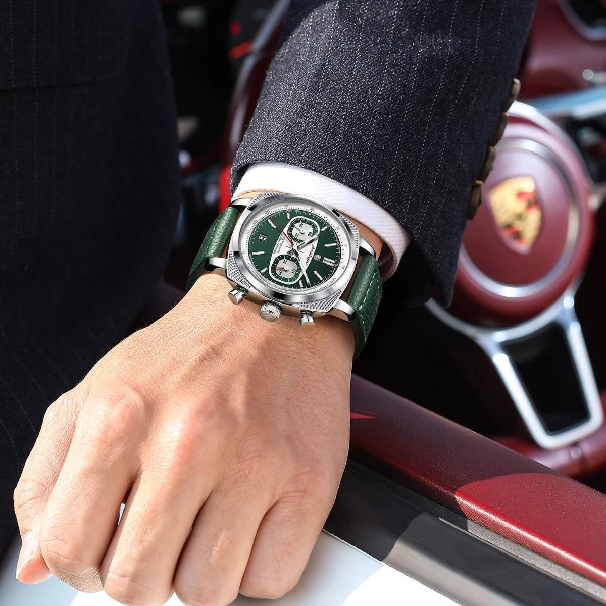 Multifunktionsuhr für Herren mit Lederarmband