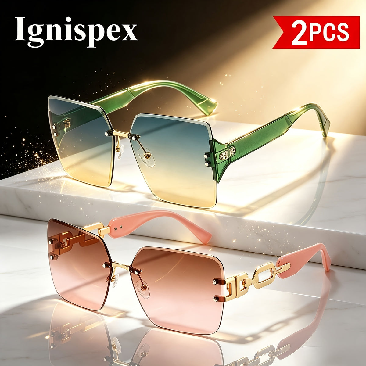 Óculos de Sol Quadrados Sem Armação, Pack de 2, Lentes Degradê
