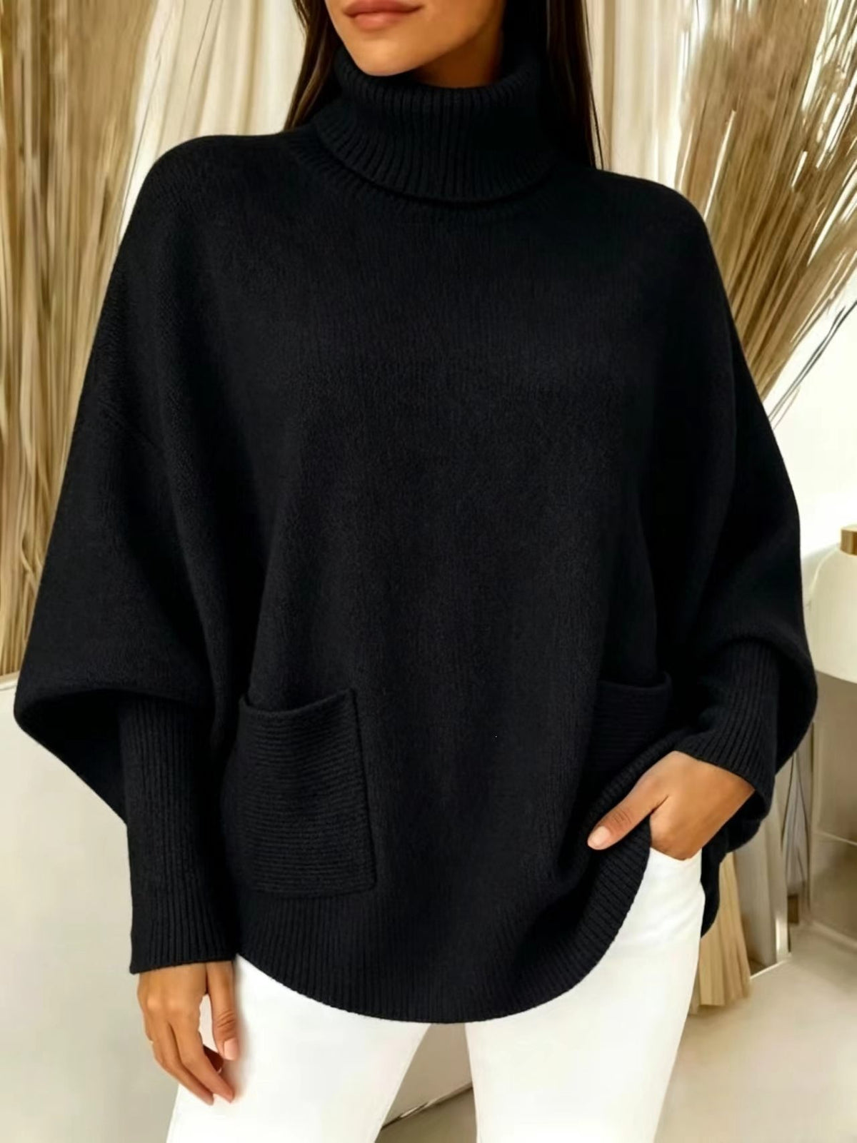 Damen-Rollkragenpullover, einfarbig
