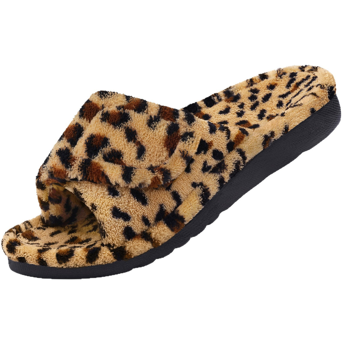 Pantuflas de peluche con estampado de leopardo para mujer