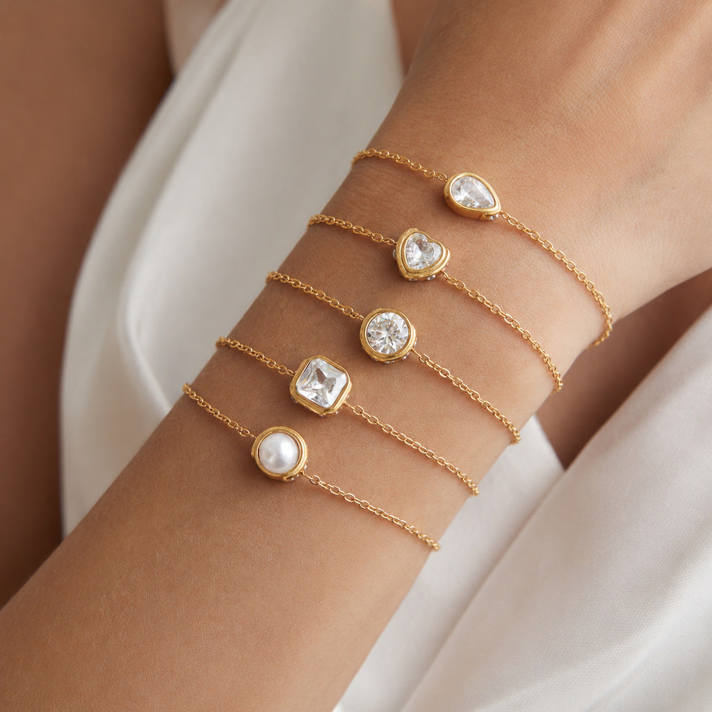 Bracelet réglable en zircon, acier inoxydable