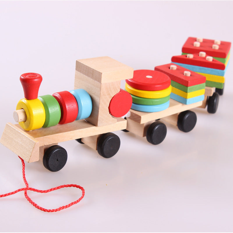 Juguete de tren de madera de tres secciones, tractor, rompecabezas de inteligencia para niños, juguete educativo