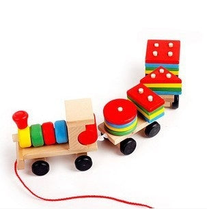 Juguete de tren de madera de tres secciones, tractor, rompecabezas de inteligencia para niños, juguete educativo