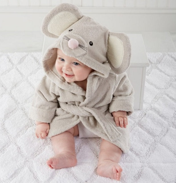 Baby Hooded Cotton Bathrobe, Cute Animal Design