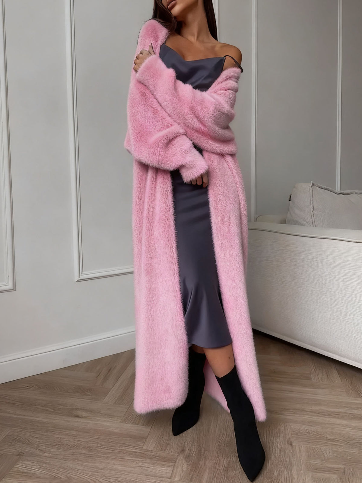 Women's Faux Mink Long Knit Cardigan