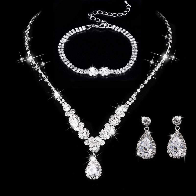 Conjunto de Joias de Noiva com Strass em Forma de Lágrima